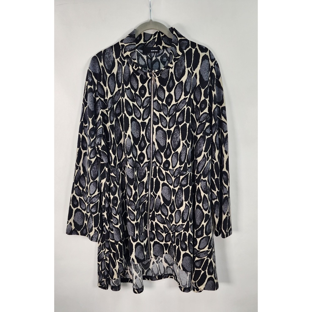Sun Kim Taylor Jacket Women's 2X Zip Up Cardigan Flowy Animal Print